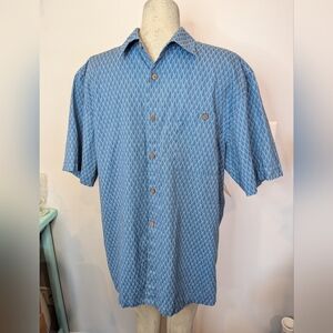 NWT Island shores linen blend short sleeve button up shirt, blue Size Large